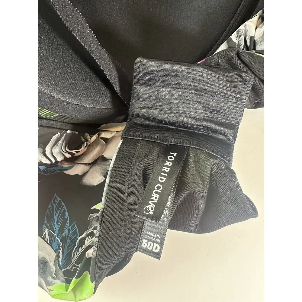 Torrid Curve 360 Back Smoothing Perfect T-Shirt Push-Up Bra Floral Black 50D - Picture 3 of 7